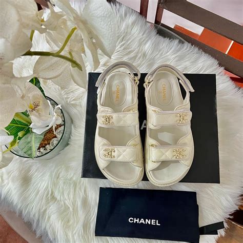 chanel white beach sandals|chanel white flat sandals.